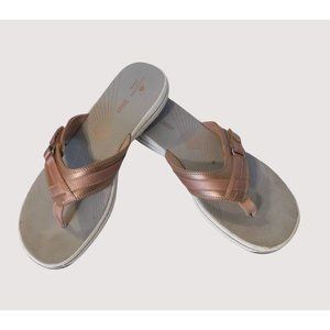 Clarks Cloudsteppers Breeze Sea Flip Flops Rose Gold Cushioned Soft Womens 10M